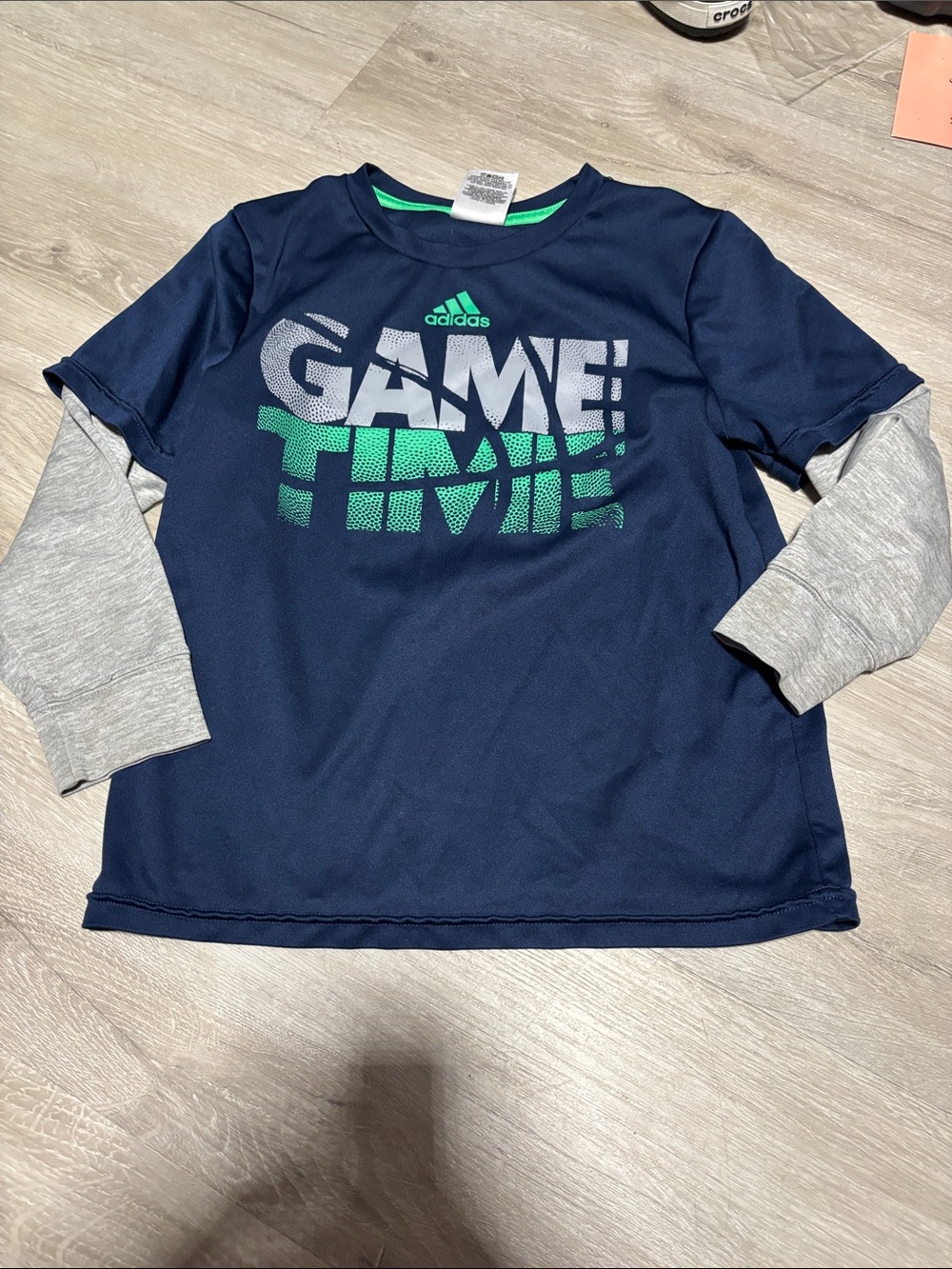adidas Navy Long-Sleeve Layered Look Tee with Green Graphic